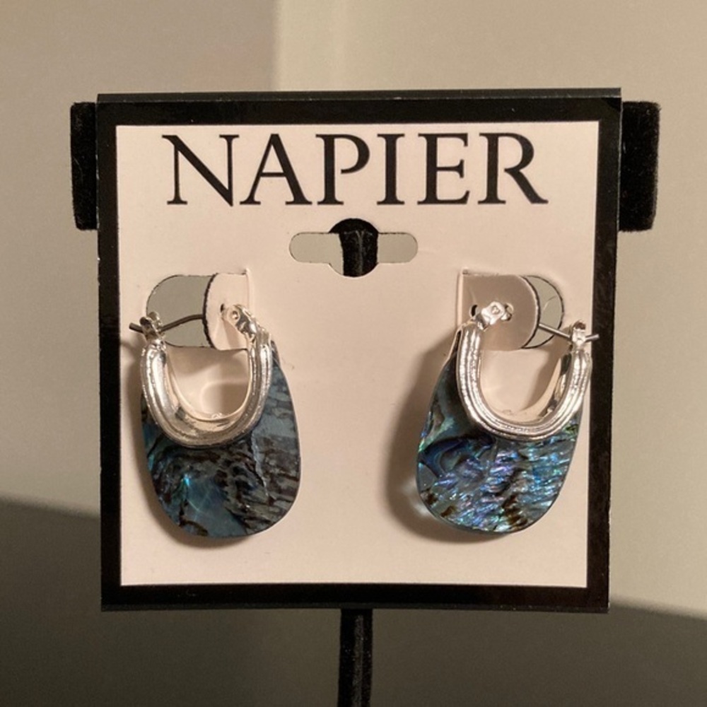 Napier Silver and Iridescent Blue Earrings